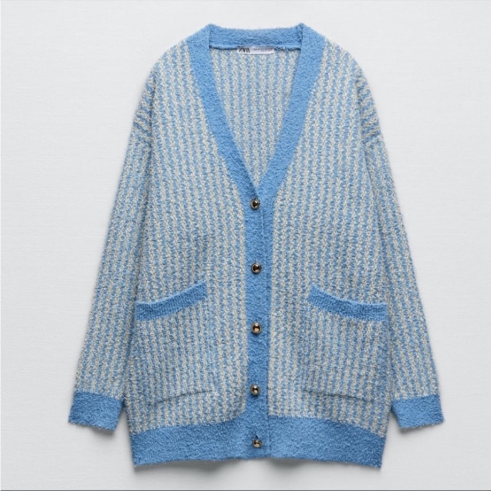 Zara Blue Cardigan With Gold Buttons